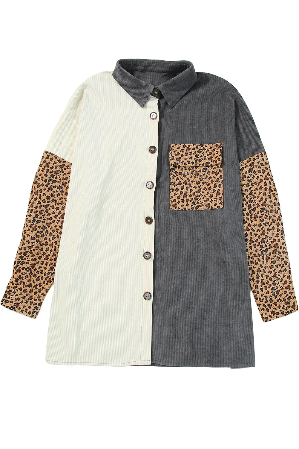 🔥 Gray Leopard Patchwork Casual Corduroy Shirt Jacket: For When You Want to Look Fierce with Minimal Effort 🔥