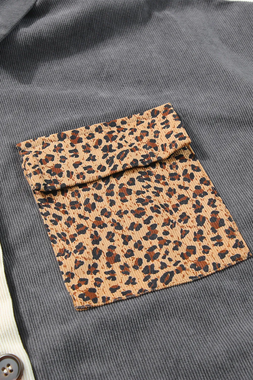 🔥 Gray Leopard Patchwork Casual Corduroy Shirt Jacket: For When You Want to Look Fierce with Minimal Effort 🔥