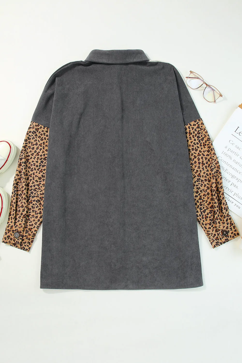 🔥 Gray Leopard Patchwork Casual Corduroy Shirt Jacket: For When You Want to Look Fierce with Minimal Effort 🔥