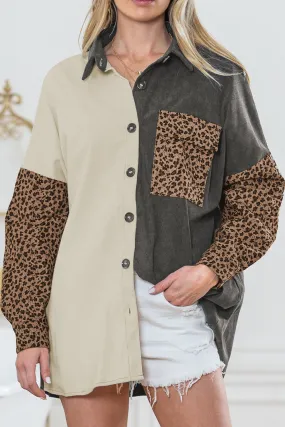 🔥 Gray Leopard Patchwork Casual Corduroy Shirt Jacket: For When You Want to Look Fierce with Minimal Effort 🔥