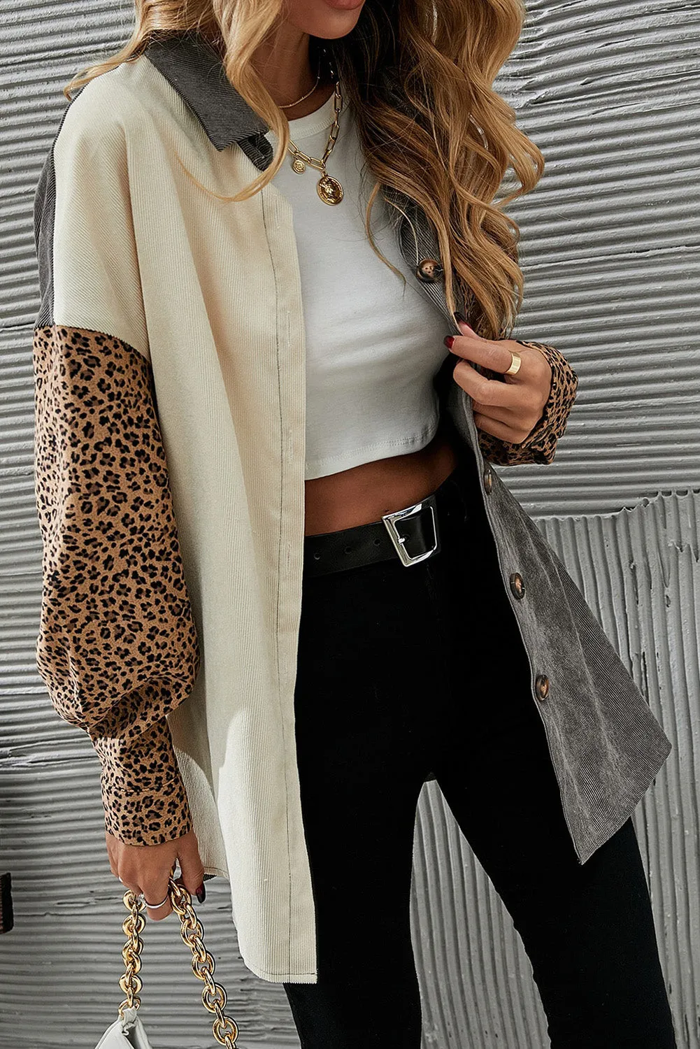 🔥 Gray Leopard Patchwork Casual Corduroy Shirt Jacket: For When You Want to Look Fierce with Minimal Effort 🔥