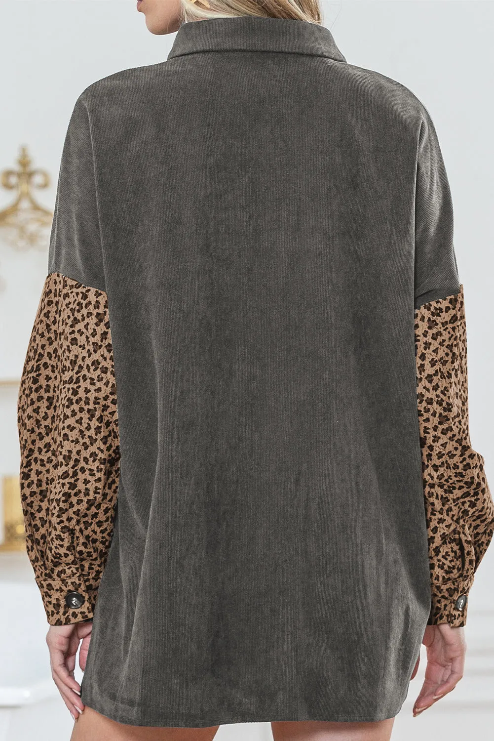 🔥 Gray Leopard Patchwork Casual Corduroy Shirt Jacket: For When You Want to Look Fierce with Minimal Effort 🔥