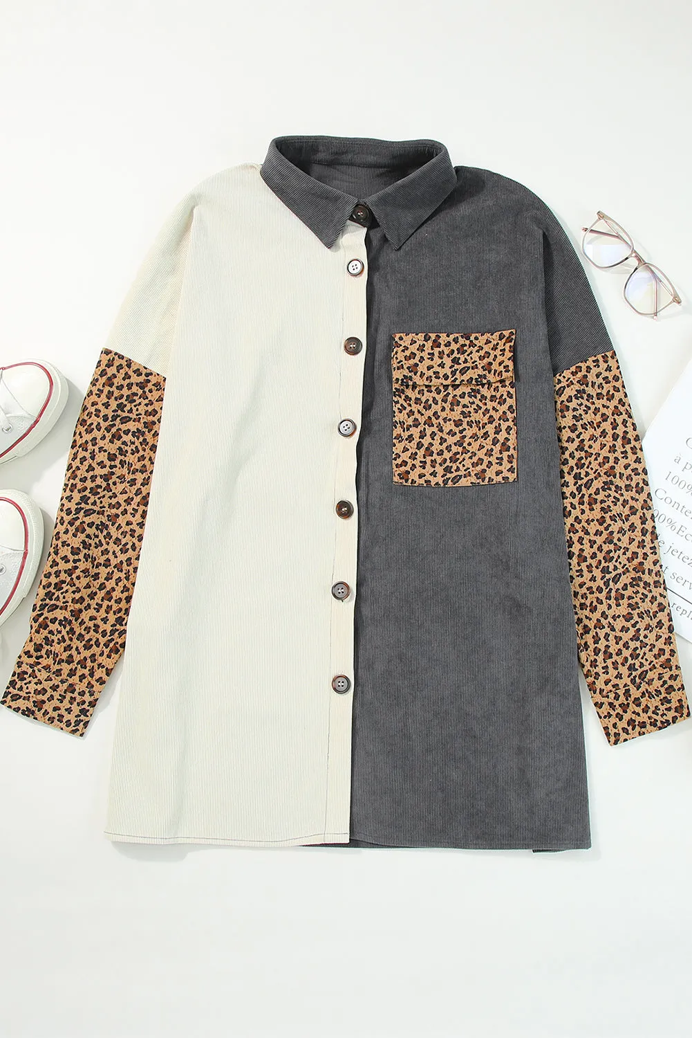 🔥 Gray Leopard Patchwork Casual Corduroy Shirt Jacket: For When You Want to Look Fierce with Minimal Effort 🔥