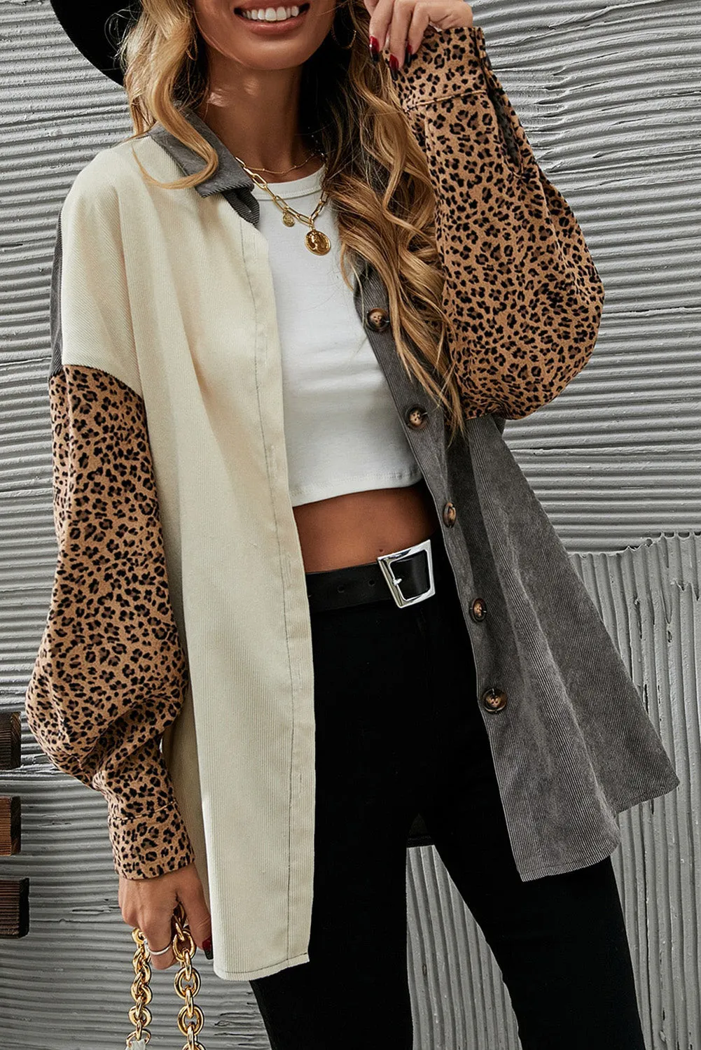 🔥 Gray Leopard Patchwork Casual Corduroy Shirt Jacket: For When You Want to Look Fierce with Minimal Effort 🔥