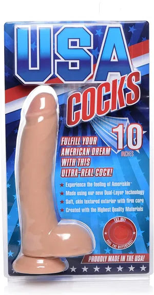 10 Inch Ultra Real Dual Layer Dildo by USA Cocks - Medium Skin Tone