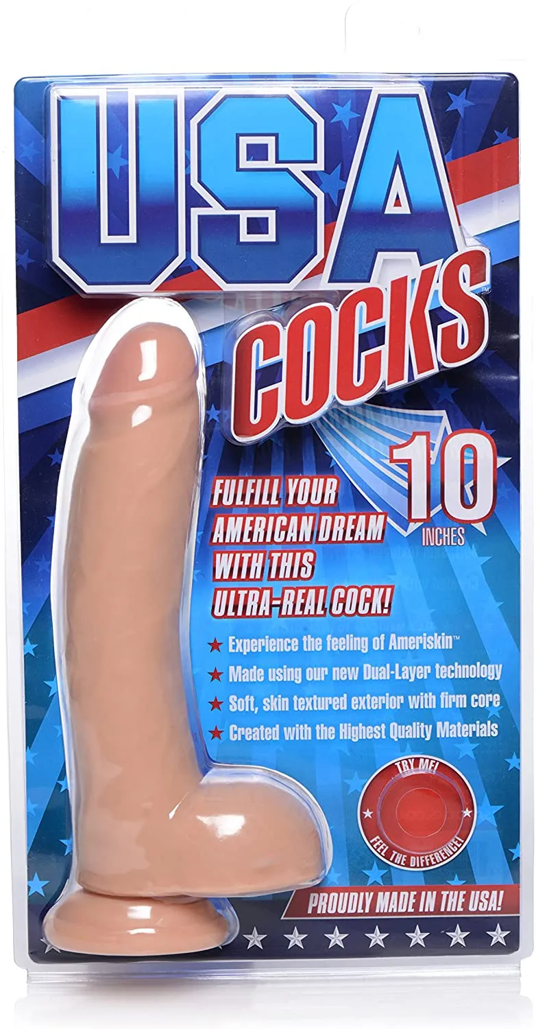 10 Inch Ultra Real Dual Layer Dildo by USA Cocks - Medium Skin Tone