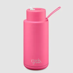 34oz Ceramic Reusable Bottle Straw Lid | Neon Pink