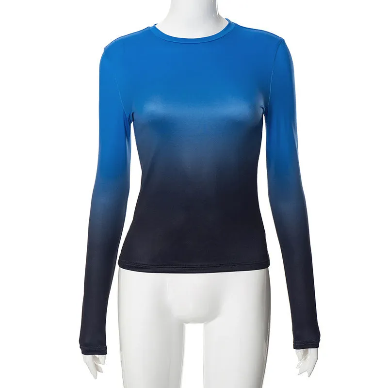 Advbridge concert outfit ideas Fashionable Gradient Printed round Neck Pullover Women's Spring and Autumn Bottoming New