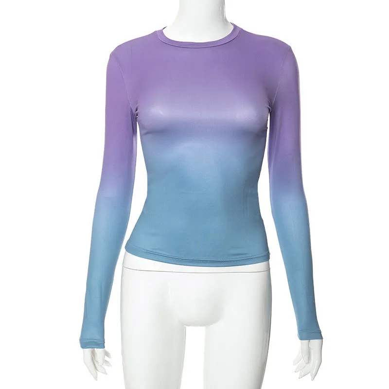 Advbridge concert outfit ideas Fashionable Gradient Printed round Neck Pullover Women's Spring and Autumn Bottoming New