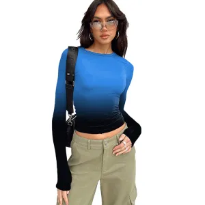 Advbridge concert outfit ideas Fashionable Gradient Printed round Neck Pullover Women's Spring and Autumn Bottoming New