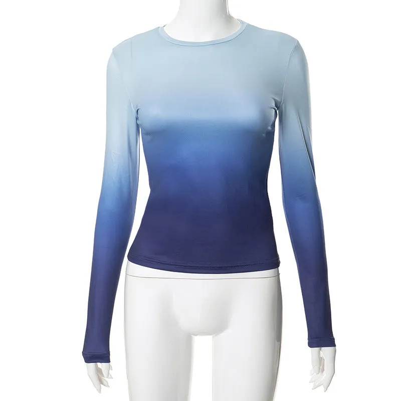 Advbridge concert outfit ideas Fashionable Gradient Printed round Neck Pullover Women's Spring and Autumn Bottoming New