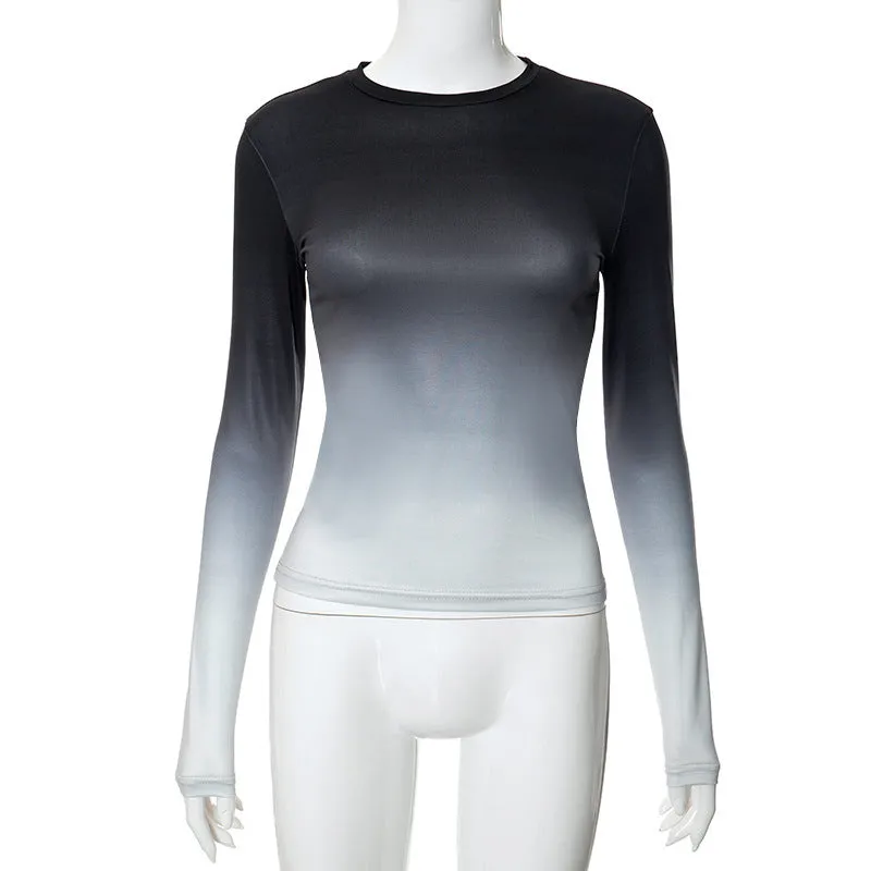Advbridge concert outfit ideas Fashionable Gradient Printed round Neck Pullover Women's Spring and Autumn Bottoming New