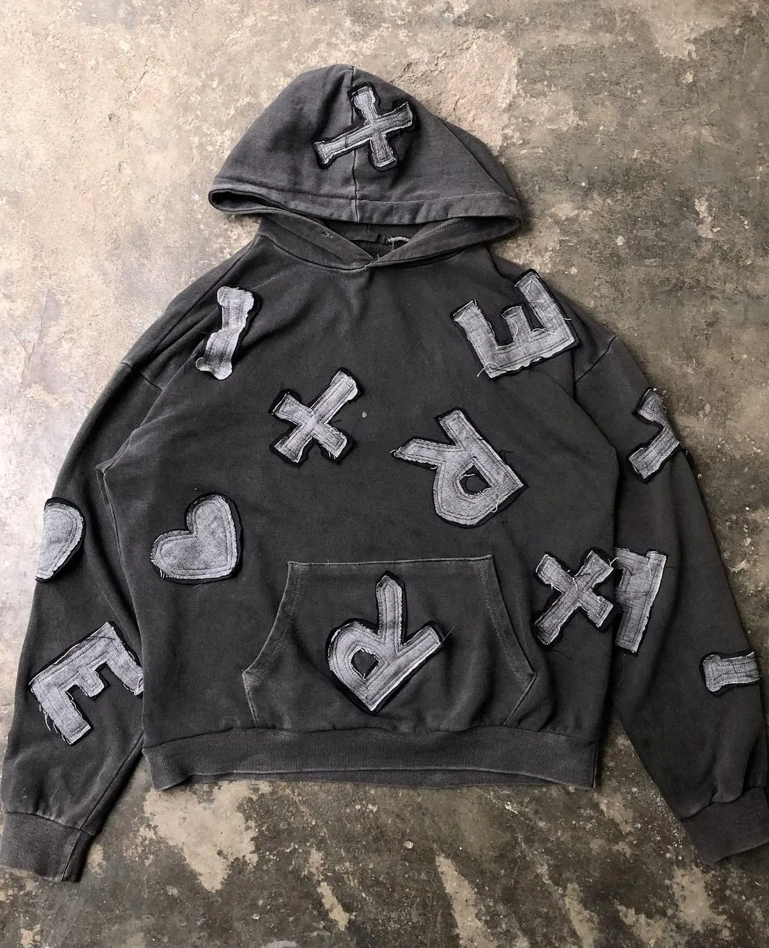 Advbridge fall outfits 2024 American-Style Retro Washed Cloth Embroidered Hoodie Old Personality Trendy Street Hip Hop Loose Men's and Women's Same Sweater