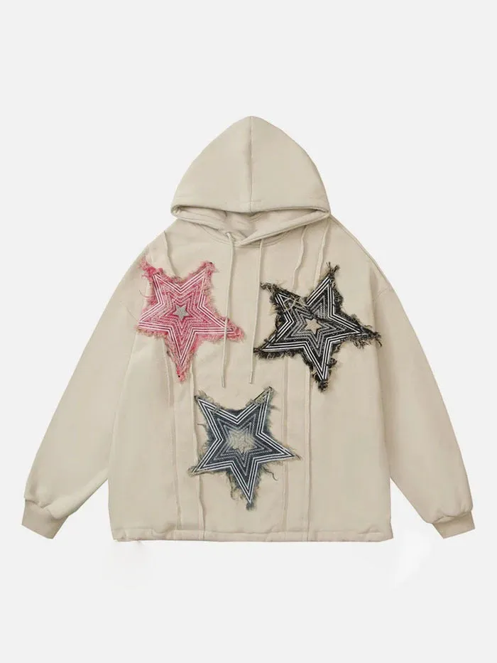 Advbridge fall outfits 2024 Y2g American Patch Thorn Star Handmade Loose Men's and Women's Same Loose Pullover Retro Harajuku Sweater