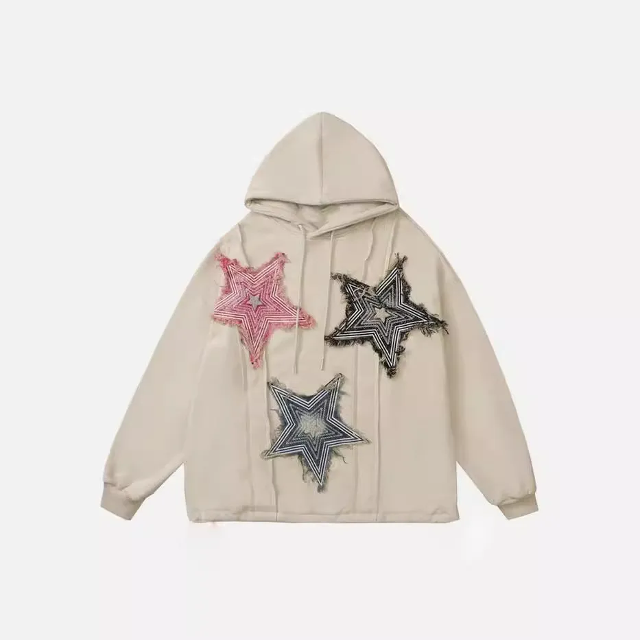 Advbridge fall outfits 2024 Y2g American Patch Thorn Star Handmade Loose Men's and Women's Same Loose Pullover Retro Harajuku Sweater