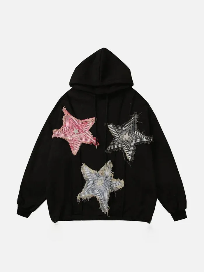 Advbridge fall outfits 2024 Y2g American Patch Thorn Star Handmade Loose Men's and Women's Same Loose Pullover Retro Harajuku Sweater