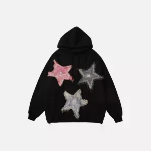 Advbridge fall outfits 2024 Y2g American Patch Thorn Star Handmade Loose Men's and Women's Same Loose Pullover Retro Harajuku Sweater