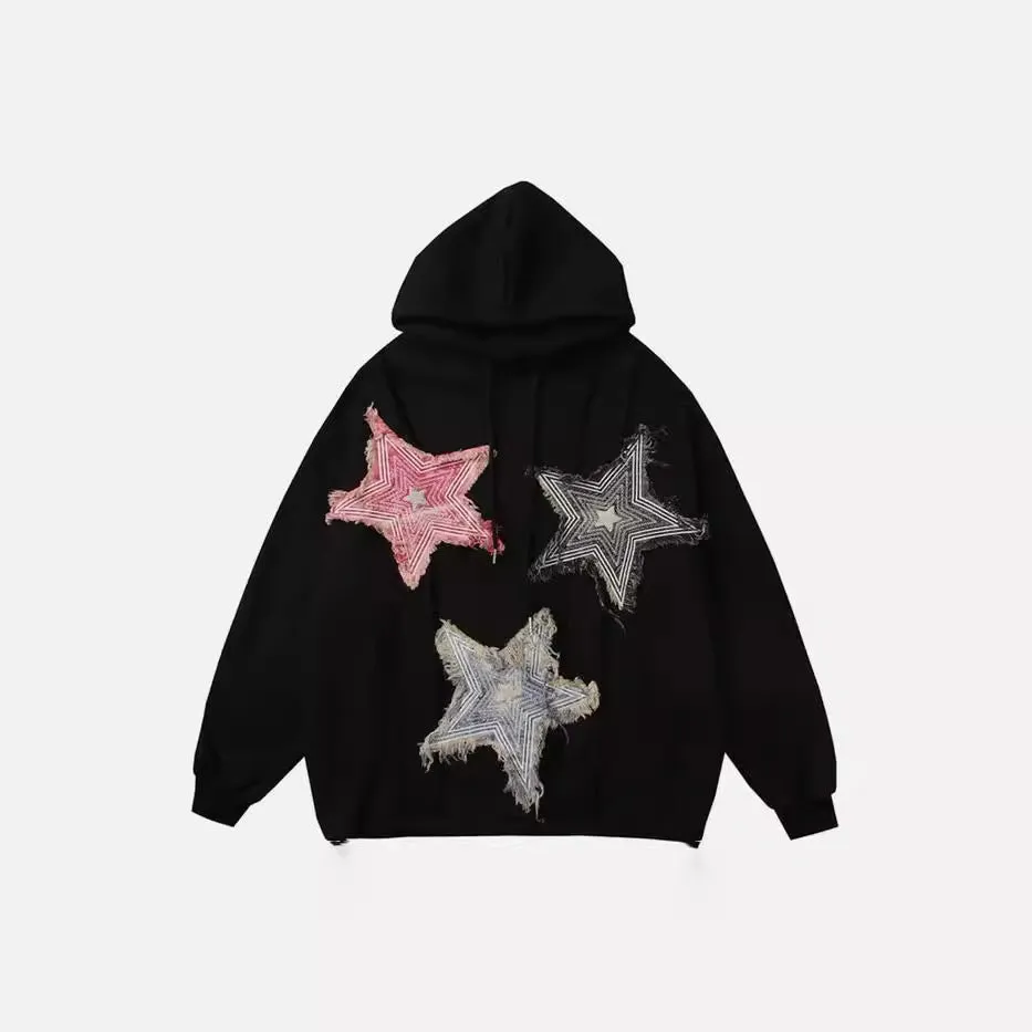 Advbridge fall outfits 2024 Y2g American Patch Thorn Star Handmade Loose Men's and Women's Same Loose Pullover Retro Harajuku Sweater
