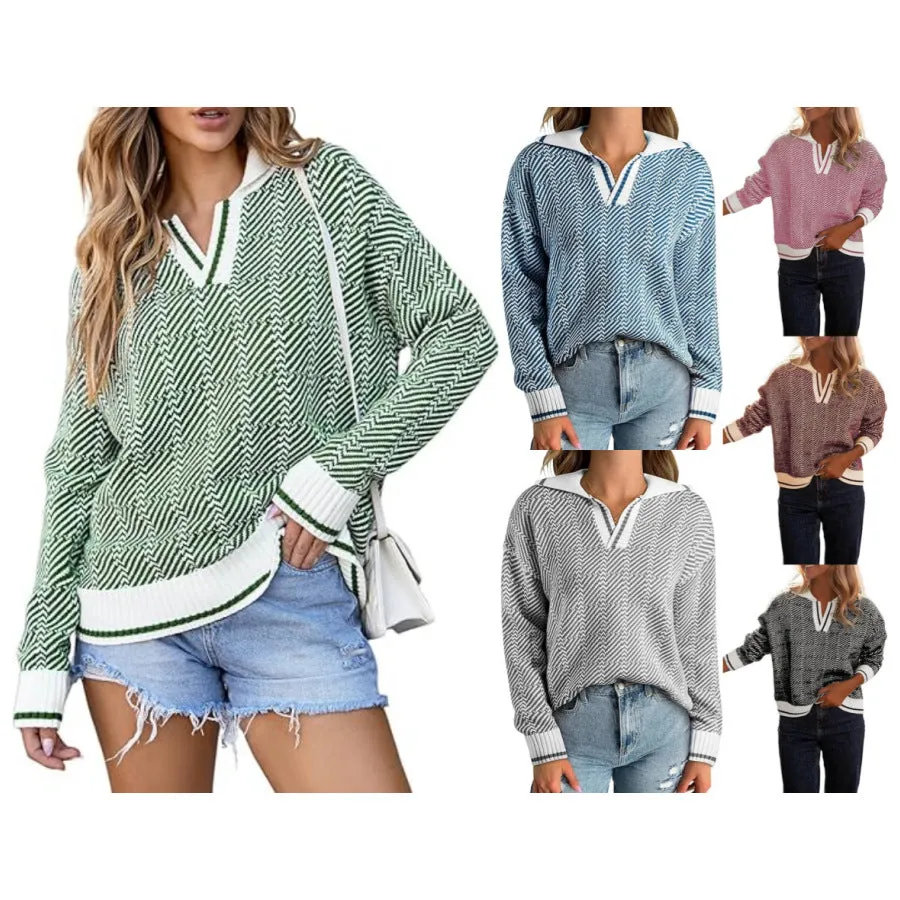 Advbridge fall outfits women 2024 Autumn and Winter Knitted Pullover Lapel Women's Clothing New Hot Selling TK Hot Selling Retro Pattern