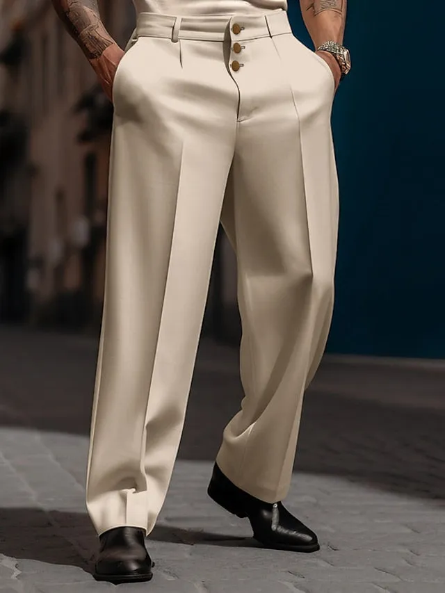 Advbridge Men's Dress Pants Trousers Casual Pants Suit Pants Front Pocket Straight Leg Plain Comfort Breathable Casual Daily Holiday Fashion Basic Black White