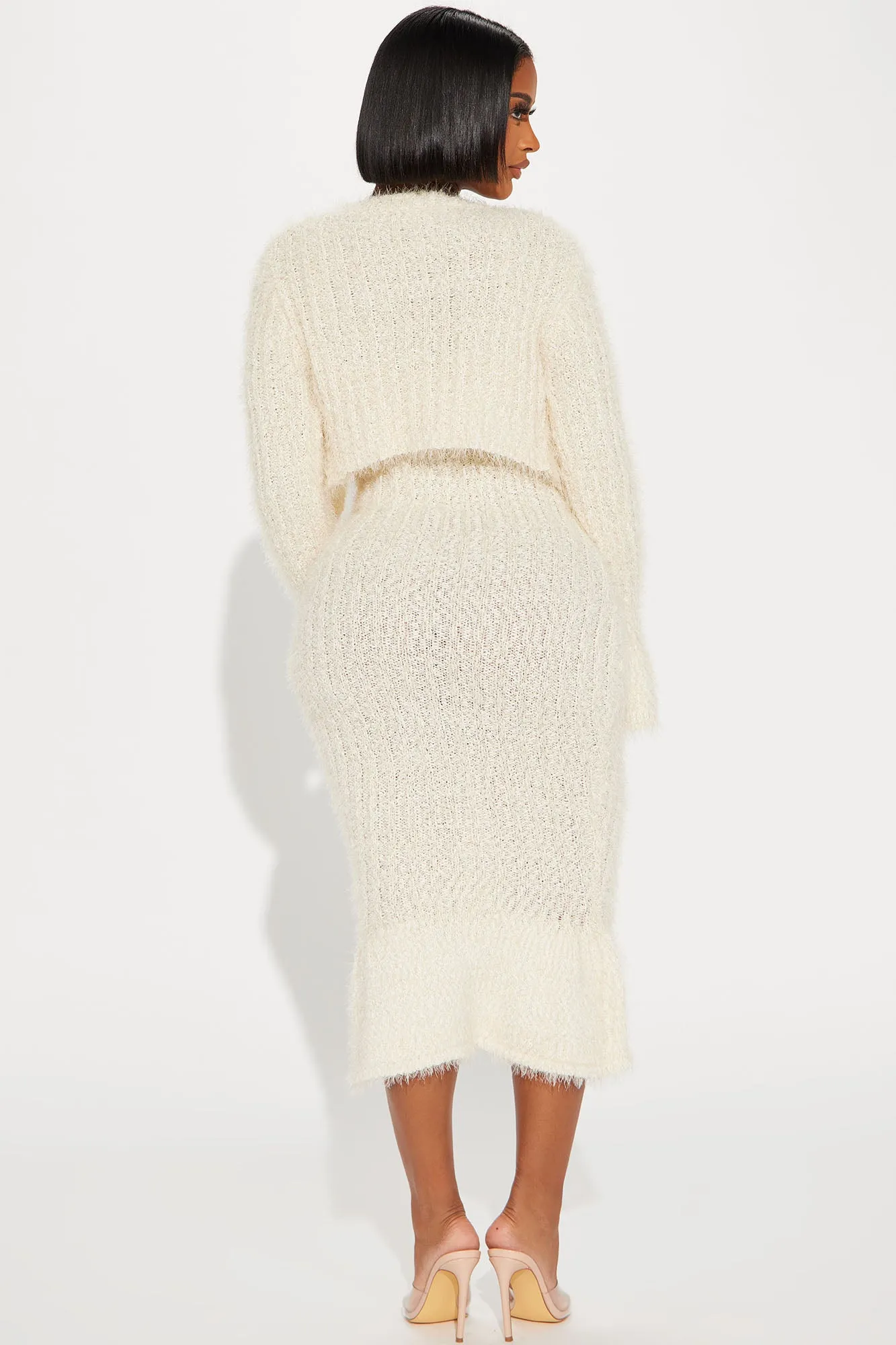 All Fuzzy Sweater Maxi  Dress Set - Cream