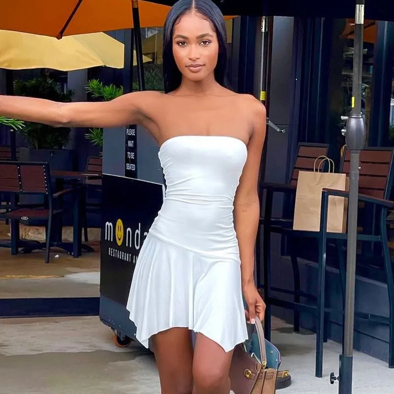 Amozae birthday outfit Women's Clothing Summer Hot Solid Color Sexy Tube Top Ruffled Dress