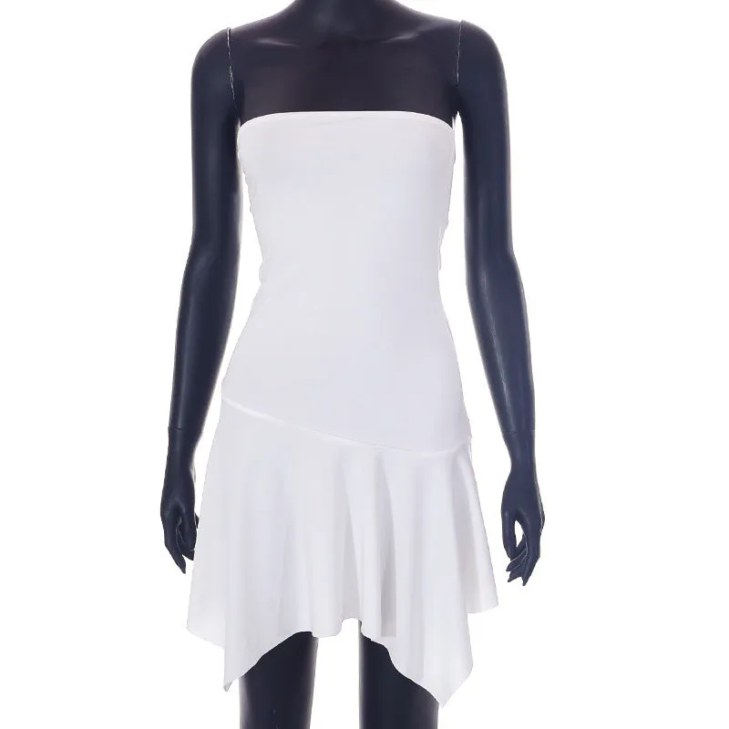 Amozae birthday outfit Women's Clothing Summer Hot Solid Color Sexy Tube Top Ruffled Dress