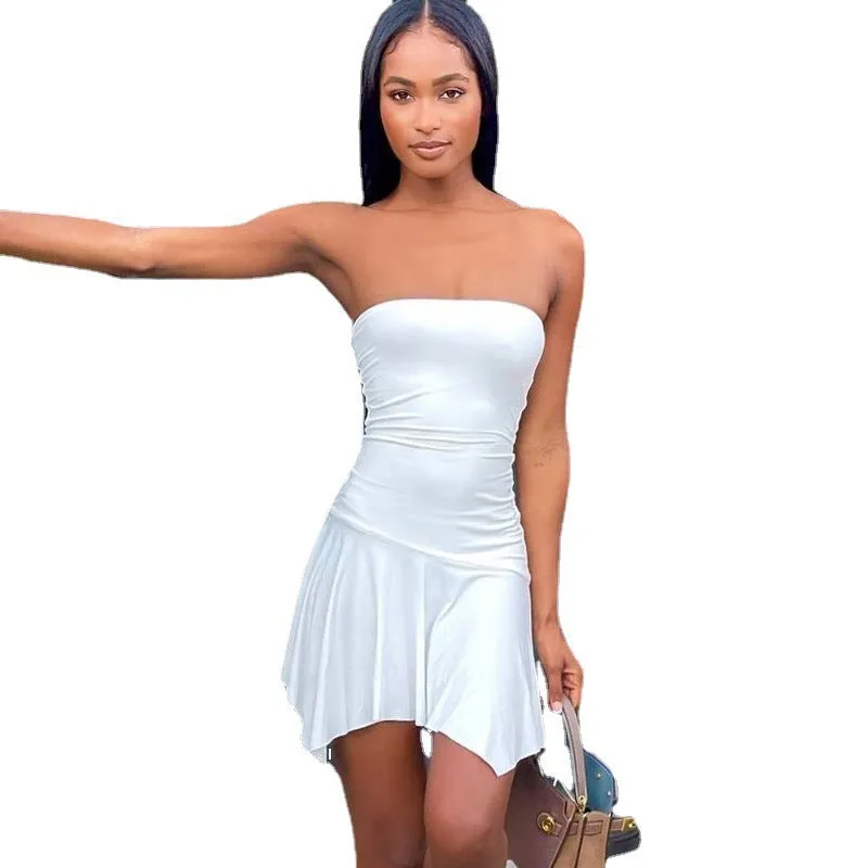 Amozae birthday outfit Women's Clothing Summer Hot Solid Color Sexy Tube Top Ruffled Dress
