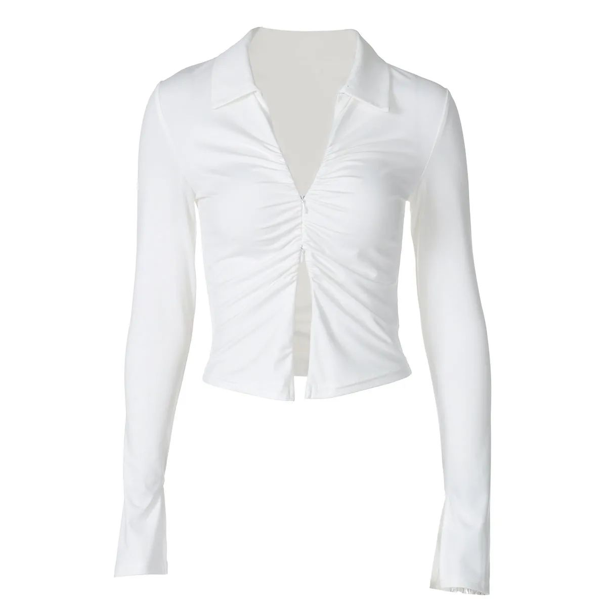 Amozae buisnesscore outfit women Hot Selling Women's Clothing 2024 Autumn New Fashion Navel Slim Zipper Lapel Long Sleeve T-shirt Top