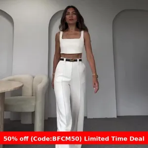 Amozae business casual outfits 2024 Summer Solid Color Square Collar Short Strap High Waist Trousers Temperament Suit Women