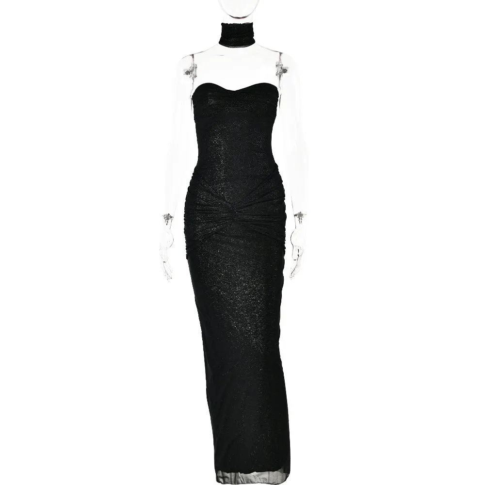 Amozae crystal fascination dress to impress Hot New Sexy Fashion High-End Slim Tube Top Backless Stitching Fishtail Dress Long Dress