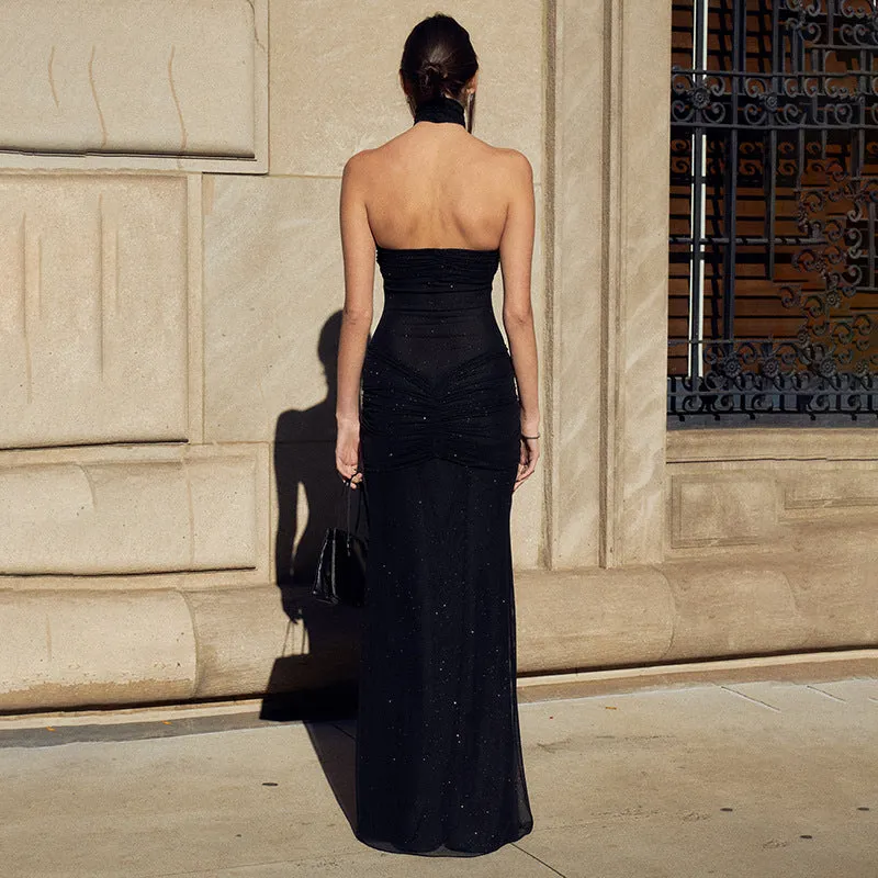 Amozae crystal fascination dress to impress Hot New Sexy Fashion High-End Slim Tube Top Backless Stitching Fishtail Dress Long Dress