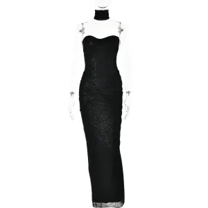 Amozae crystal fascination dress to impress Hot New Sexy Fashion High-End Slim Tube Top Backless Stitching Fishtail Dress Long Dress