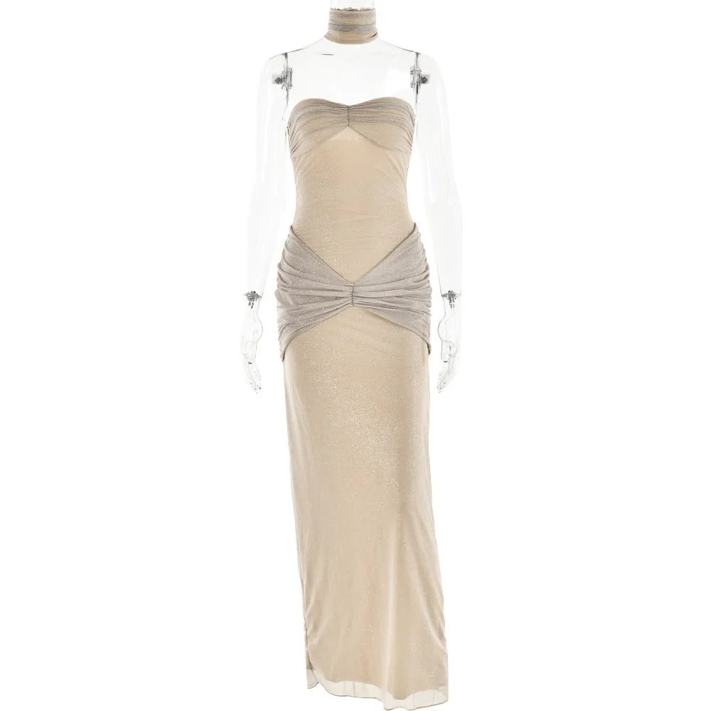 Amozae crystal fascination dress to impress Hot New Sexy Fashion High-End Slim Tube Top Backless Stitching Fishtail Dress Long Dress