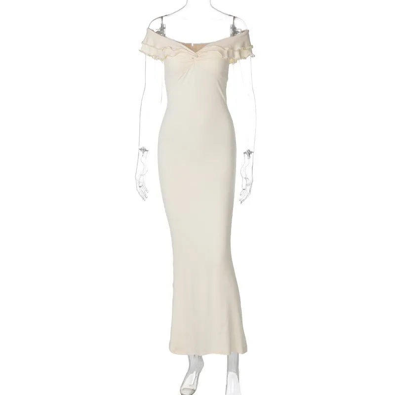 Amozae dress Style Women's Clothing 2024 Spring New Sexy Low-Cut off-Shoulder Twisted Wooden Ear Waist Slimming Dress