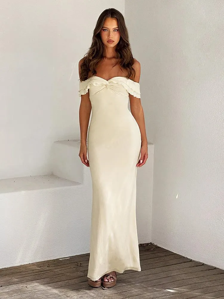 Amozae dress Style Women's Clothing 2024 Spring New Sexy Low-Cut off-Shoulder Twisted Wooden Ear Waist Slimming Dress