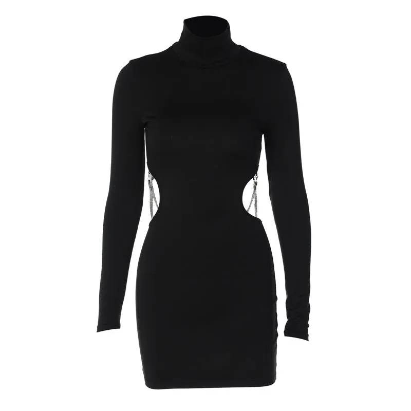 Amozae dress to impress codes New Pure Desire Style Hot Girl Backless Hollow-out Chain Splicing Versatile Long Sleeve Slim-Fit Sheath Dress