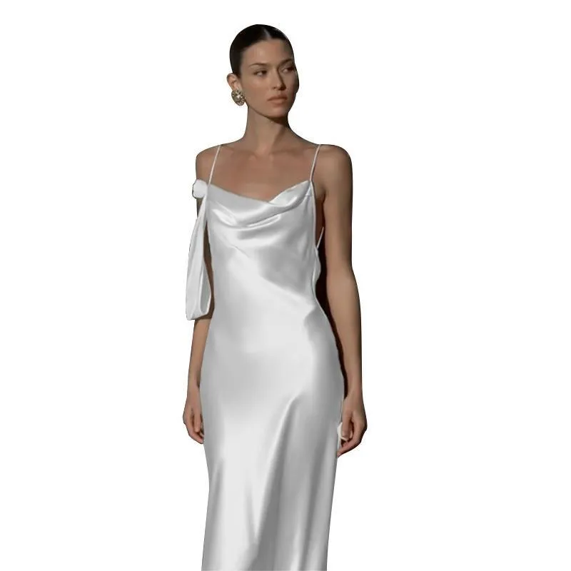 Amozae dresses Summer 2024 New Elegant Slim Dress Style Satin Pocket Collar Backless Hot Girl Dress