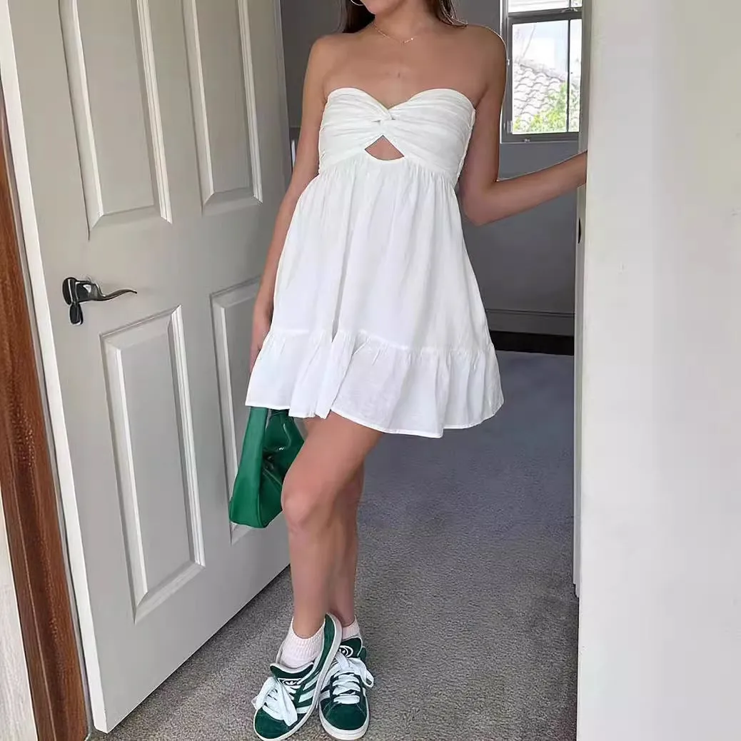 Amozae hoco dresses 2024 Women's Summer New Cross Tube Top A- line Sexy Dress