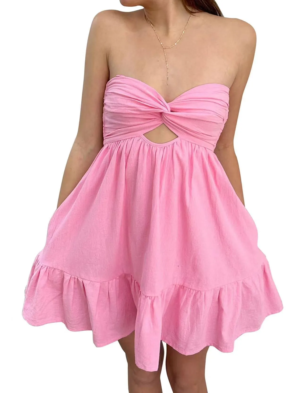 Amozae hoco dresses 2024 Women's Summer New Cross Tube Top A- line Sexy Dress