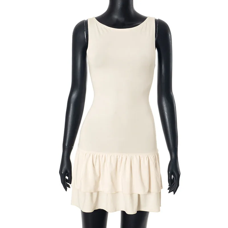 Amozae hoco dresses New Pure Color Hot Girl Short Skirt Sleeveless Skirt High Sense Y2g Cake Dress