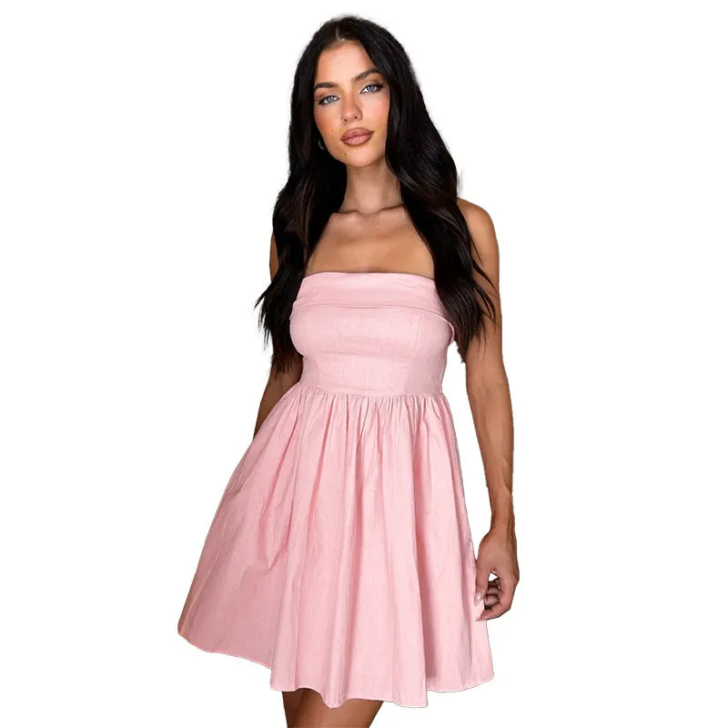 Amozae homecoming dresses Style Sexy Tube Top a Hem Dress 2024 Summer New Slim Waist Tight Hot Girl Short Skirt for Women