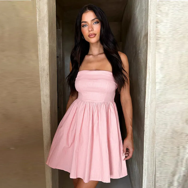 Amozae homecoming dresses Style Sexy Tube Top a Hem Dress 2024 Summer New Slim Waist Tight Hot Girl Short Skirt for Women