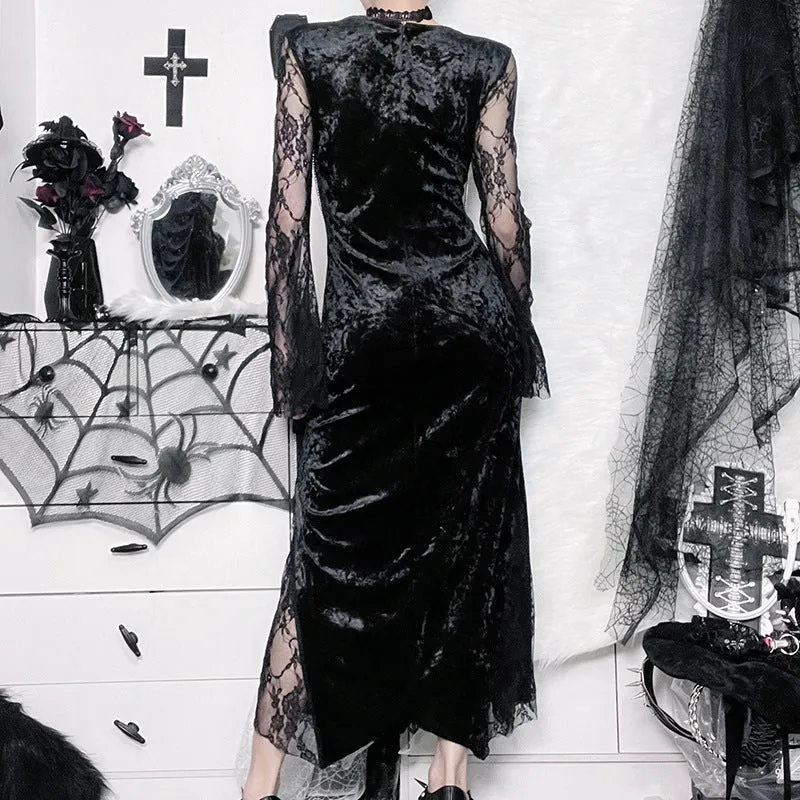 Amozae pretty halloween costumes Cf166 Stitching Dark Style Dress New Sexy Slim-Fit Sheath Split Lace Sleeve Characteristic Dress