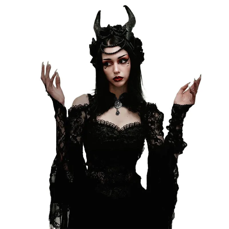 Amozae pretty halloween costumes Wy050 Summer 2024 New Dark Fashion Slim Fit All-Match Waistcoat Princess Sleeve Lace Top for Women