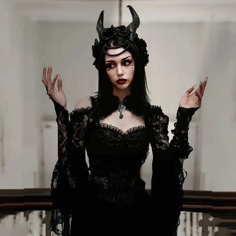 Amozae pretty halloween costumes Wy050 Summer 2024 New Dark Fashion Slim Fit All-Match Waistcoat Princess Sleeve Lace Top for Women
