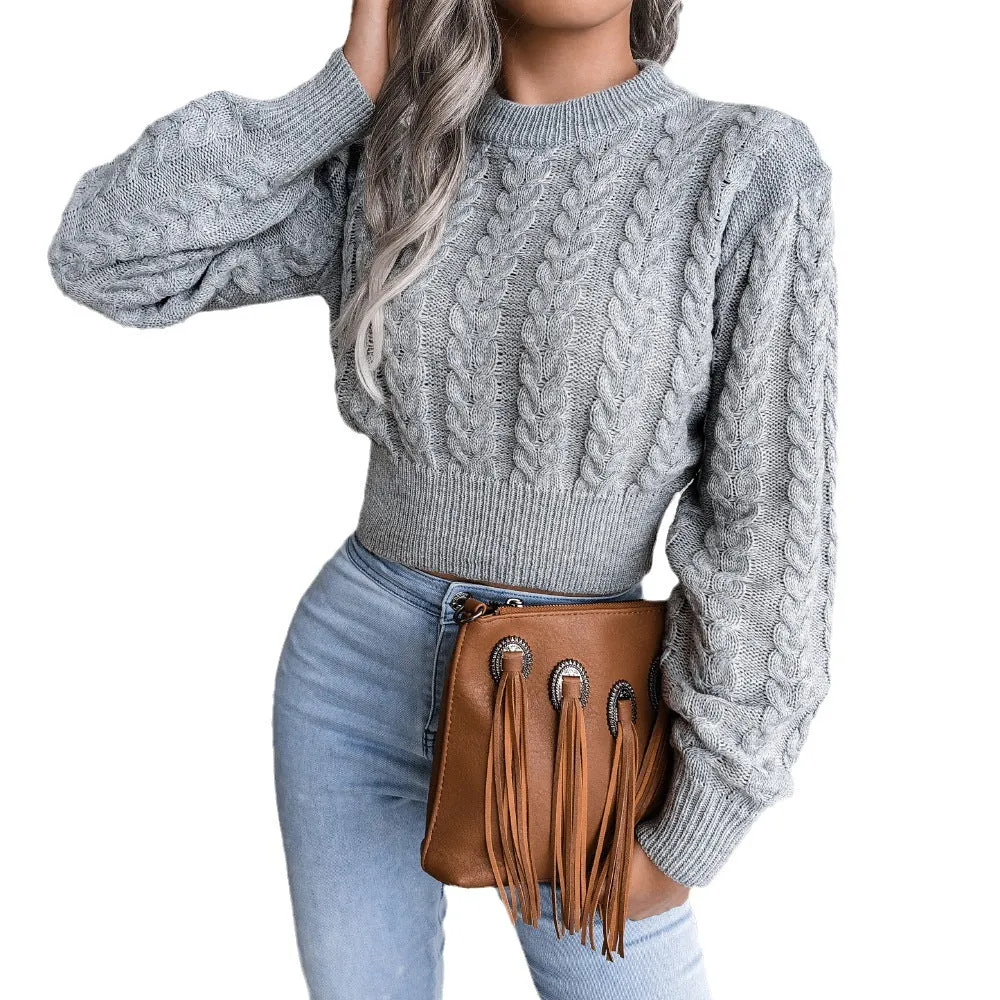 Amozae winter outfits men 2024 Autumn and Winter Twist Waist Knitted Navel Sweater Women's Clothing