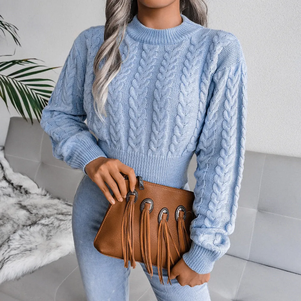 Amozae winter outfits men 2024 Autumn and Winter Twist Waist Knitted Navel Sweater Women's Clothing