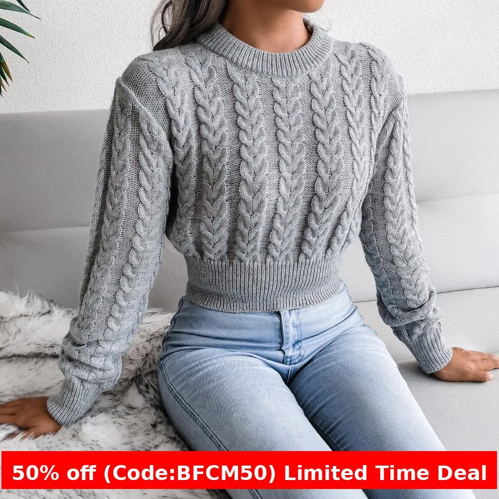Amozae winter outfits men 2024 Autumn and Winter Twist Waist Knitted Navel Sweater Women's Clothing