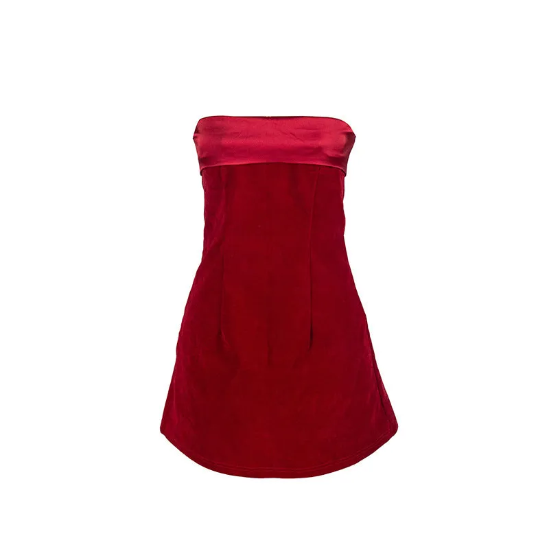 Amozae winter outfits men 2024 Spring/Summer Solid Color Sleeveless Tube Top Sexy Short High Waist Stitching Dress